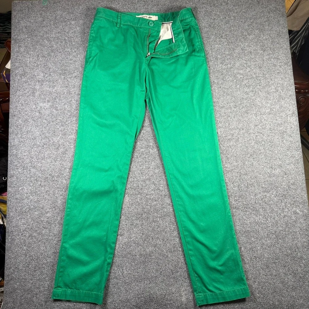 Lacoste Chino Pants Mens 32 Green Regular Fit Cotton Twill Straight Leg Trousers